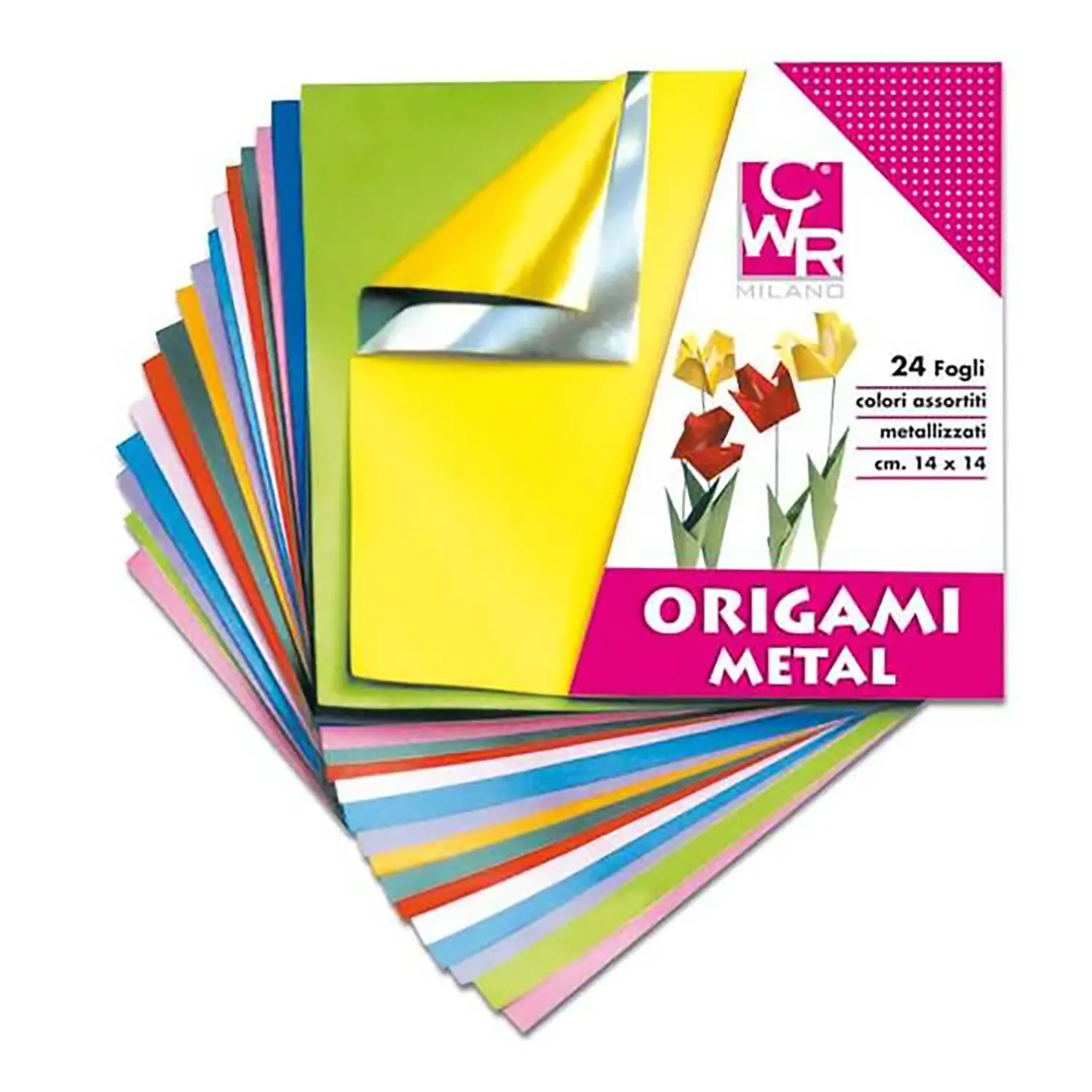 Carta Origami Metallizzata - Album 24 Fogli 14x14 cm - Colori Assortiti - Carta e cartoncino