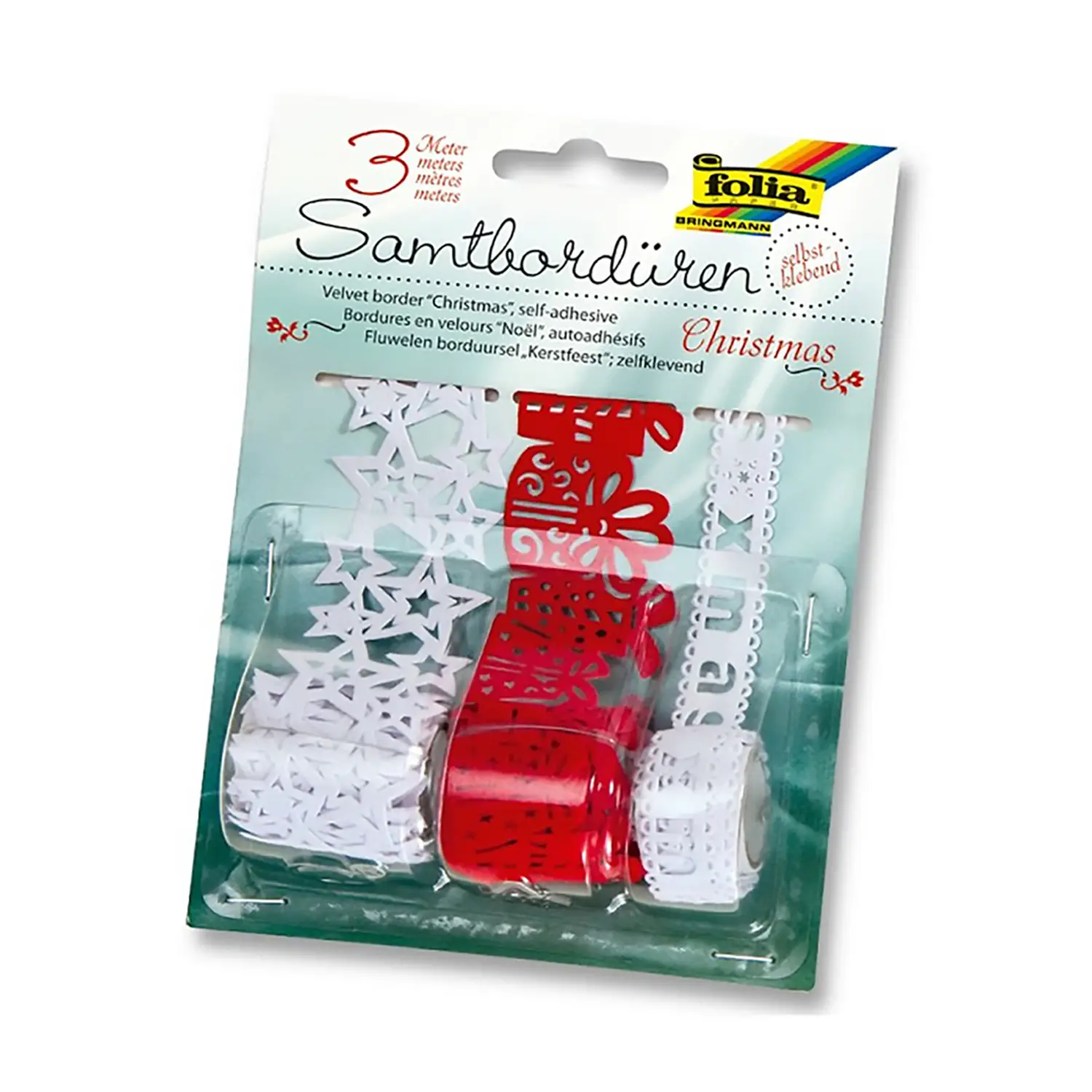 Nastri in Feltro Adesivo con Decori Natalizi – Set 3 Rotoli da 1 Metro - Rafia, nastri e cordoncini