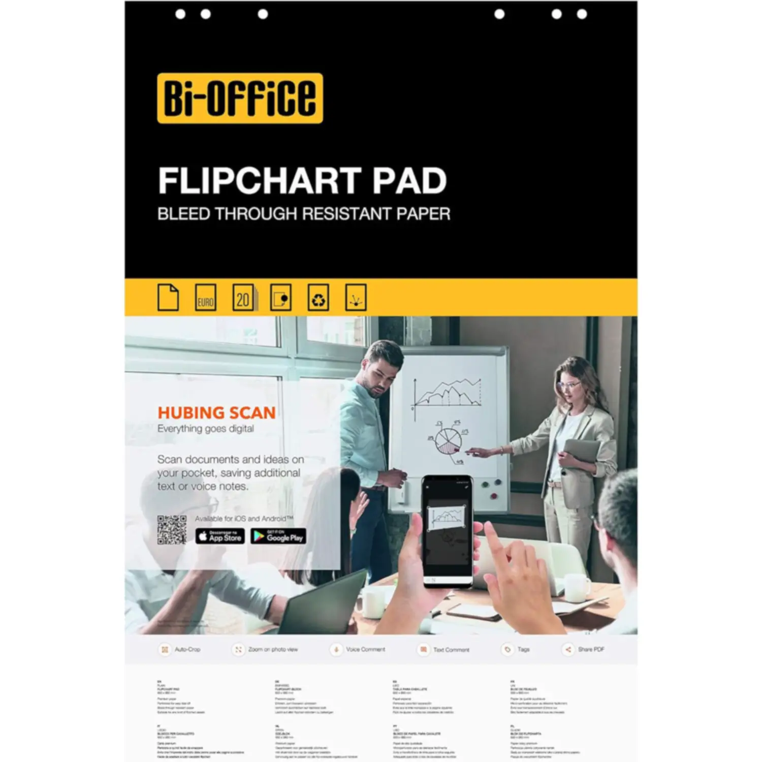 5 Bi-Office Replacement Flipchart Blocks - 20 Sheets White Squared - Blackboards and Carts