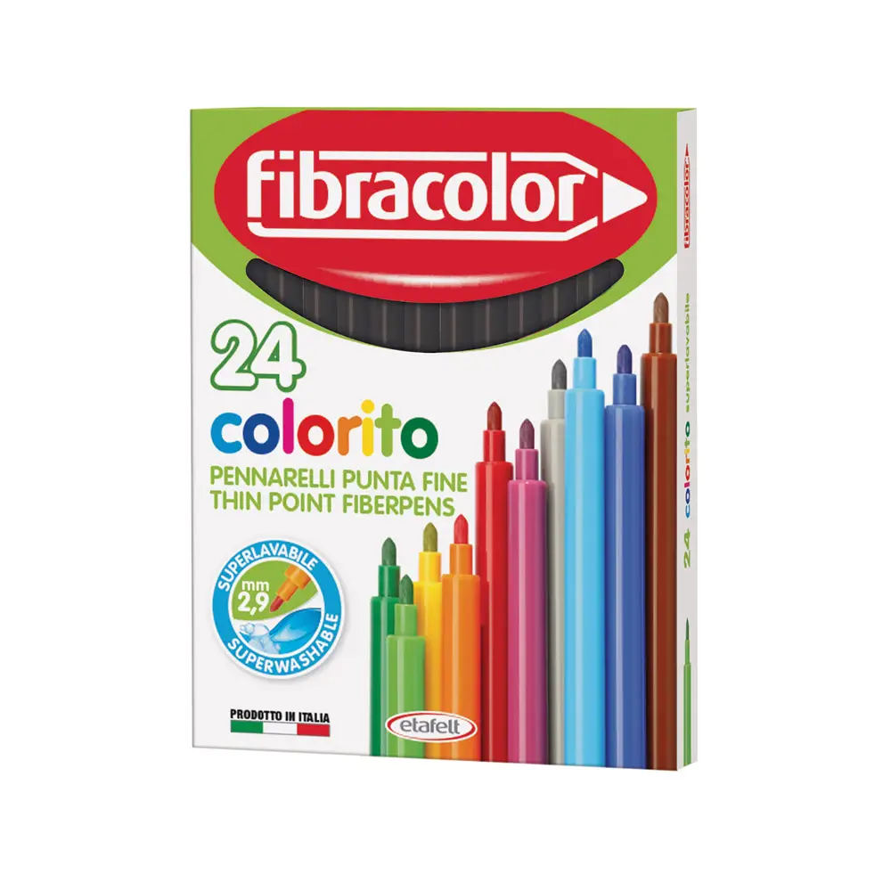 Fibracolor Colorito Fine Pennarelli – Set 24 Pennarelli - Nero - Pennarelli