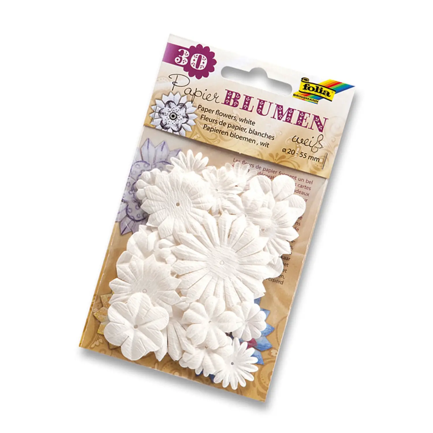 White Paper Flowers 20/55 mm. 30Pcs - Applications and Decorations