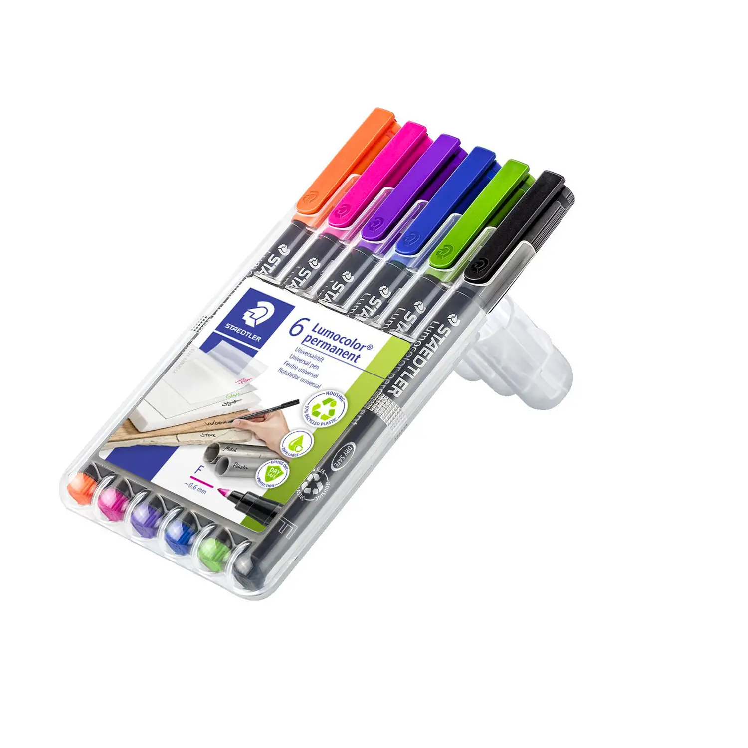 Pennarelli Permanenti Lumocolor Staedtler Punta Fine 0.6 mm, Astuccio 6 Colori - Pennarelli