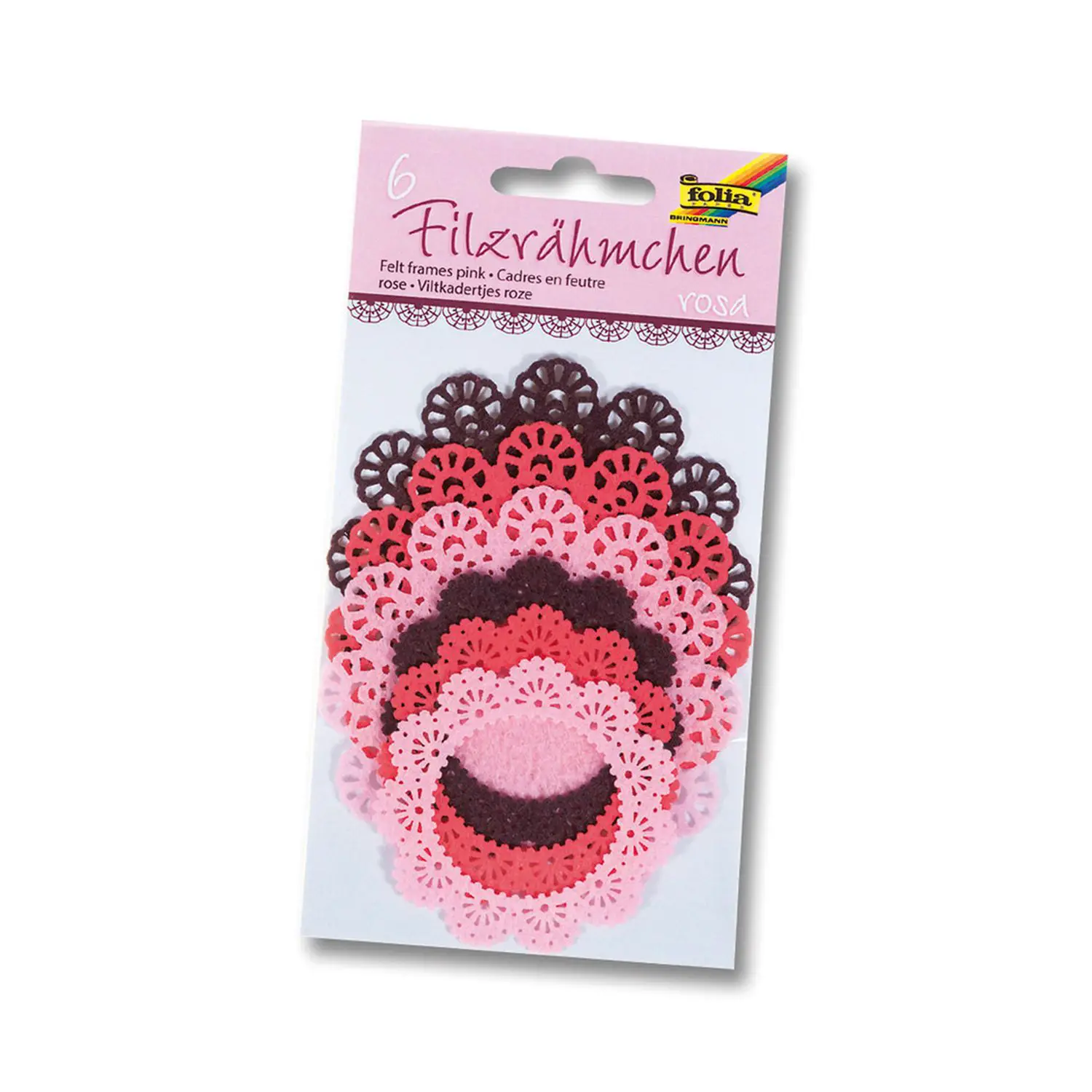 Centrini Pizzo in Feltro – Toni di Rosa - Set 6 Pezzi - 7/10 cm - Applicazioni e decori