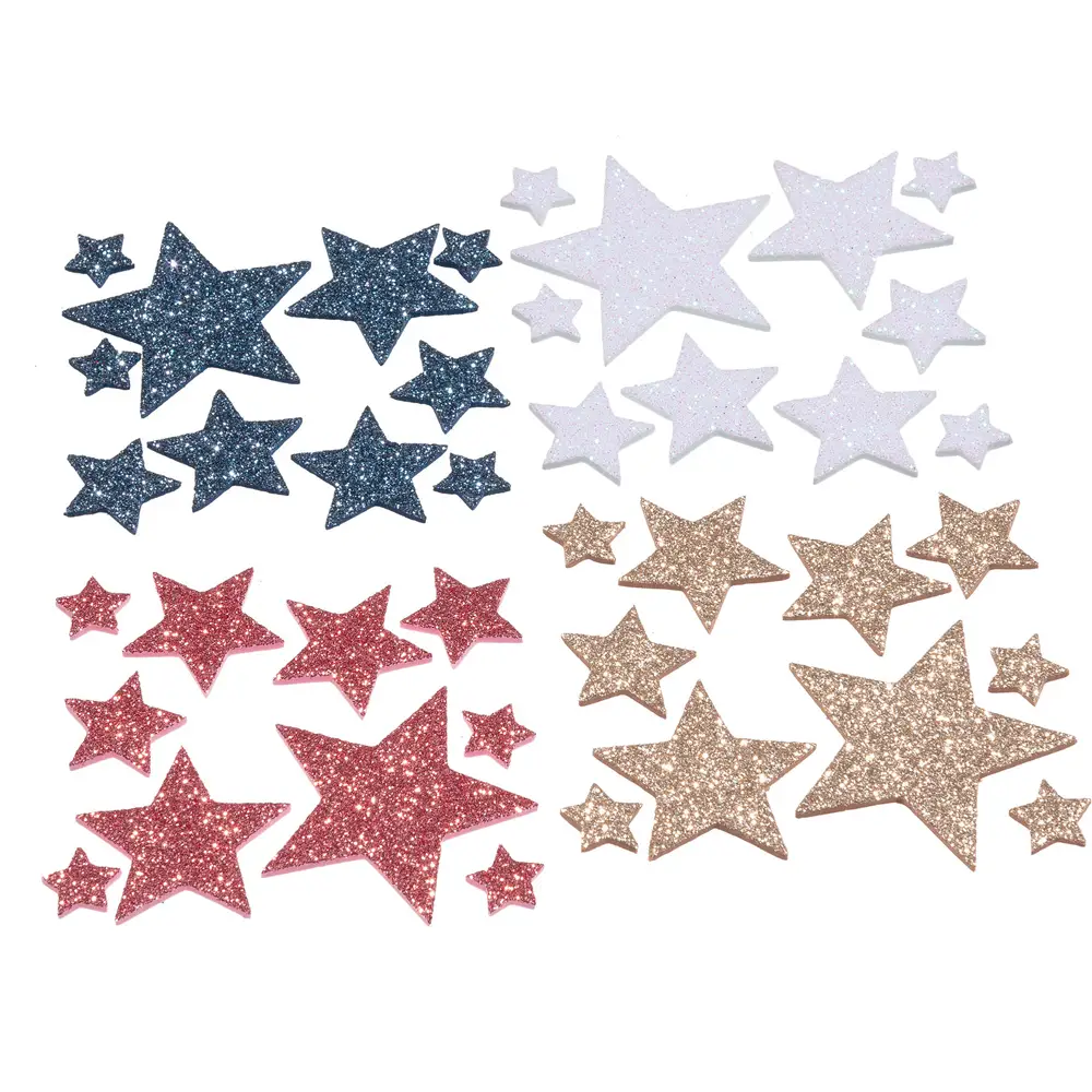 Glitter Adhesive Spumella Stars 40 pcs in colors red, blue, gold, white - Applications and decorations