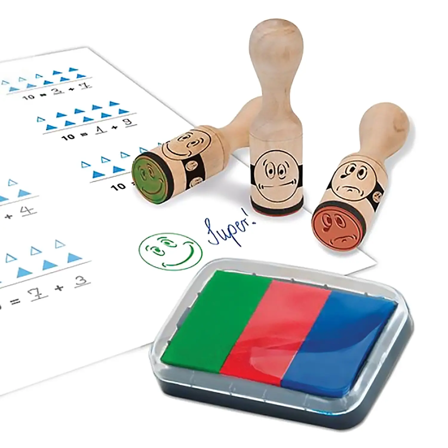 Timbri per Giudizi – Set 3 Pezzi con Faccine Emotive e Tampone a 3 Colori - Rulli, spugne e timbri