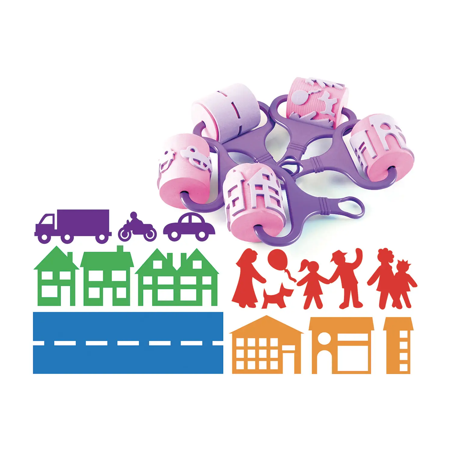 Timbri a Rullo 5 Soggetti “La Città” – Timbri Creativi per Bambini - Rulli, spugne e timbri