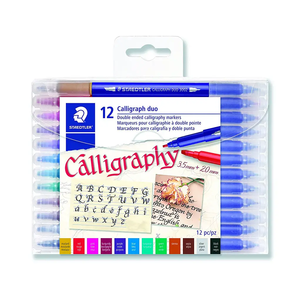 Pennarelli Calligrafici Staedtler Duo – Set 12 Pezzi | Pennarelli a Punta Doppia - Pennarelli