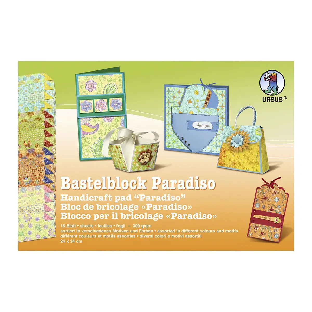 Cartoncini Fantasia Paradiso 16 fogli da 300 gr/mq cm 24x34 - Carta e cartoncino