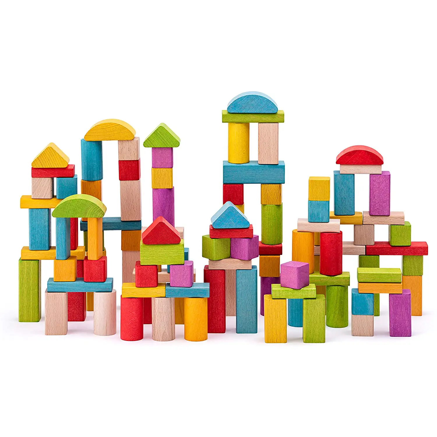 Blocchi in Legno Arcobaleno – Set Creativo da 100 Elementi - Costruzioni in legno