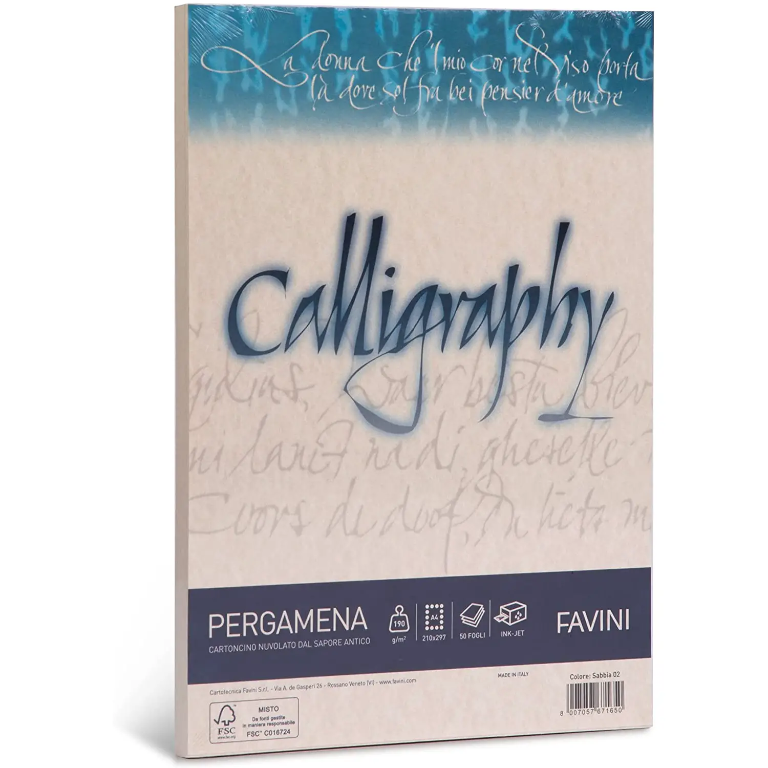 Carta Calligraphy Pergamena A4 190 gr – 50 Fogli - Sabbia - Carta e cartoncino