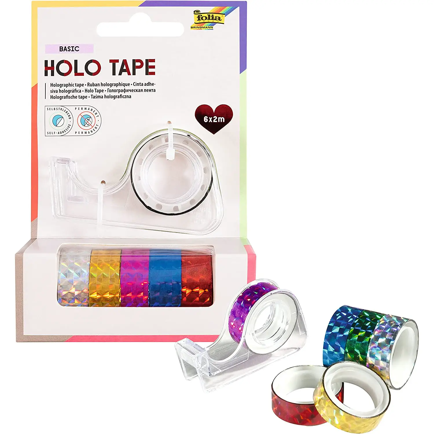 Holographic Adhesive Tape 6 Rolls 12mm. x 2mt - Paper and Cardboard