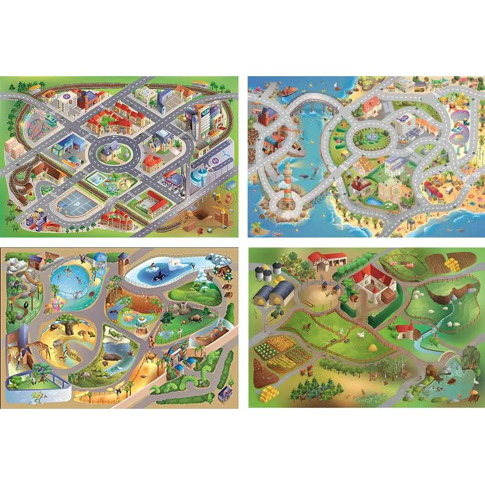 Tappeti Gioco cm 100x150, Set 4 Scenari Diversi Accostabili - Tappeti per il gioco