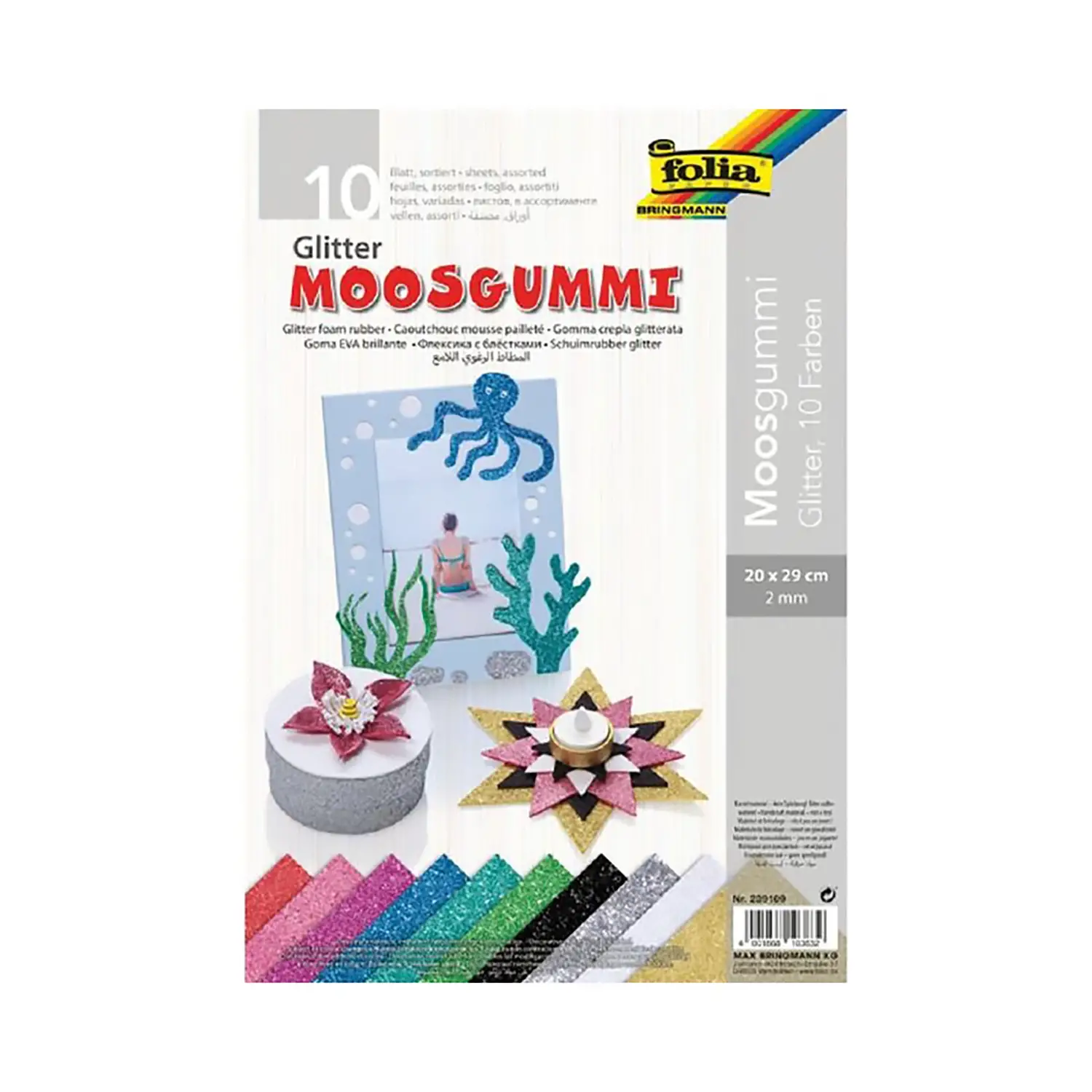 Moosgummi Spumella Glitter 10 Colors 20x29cm. - Applications and decorations