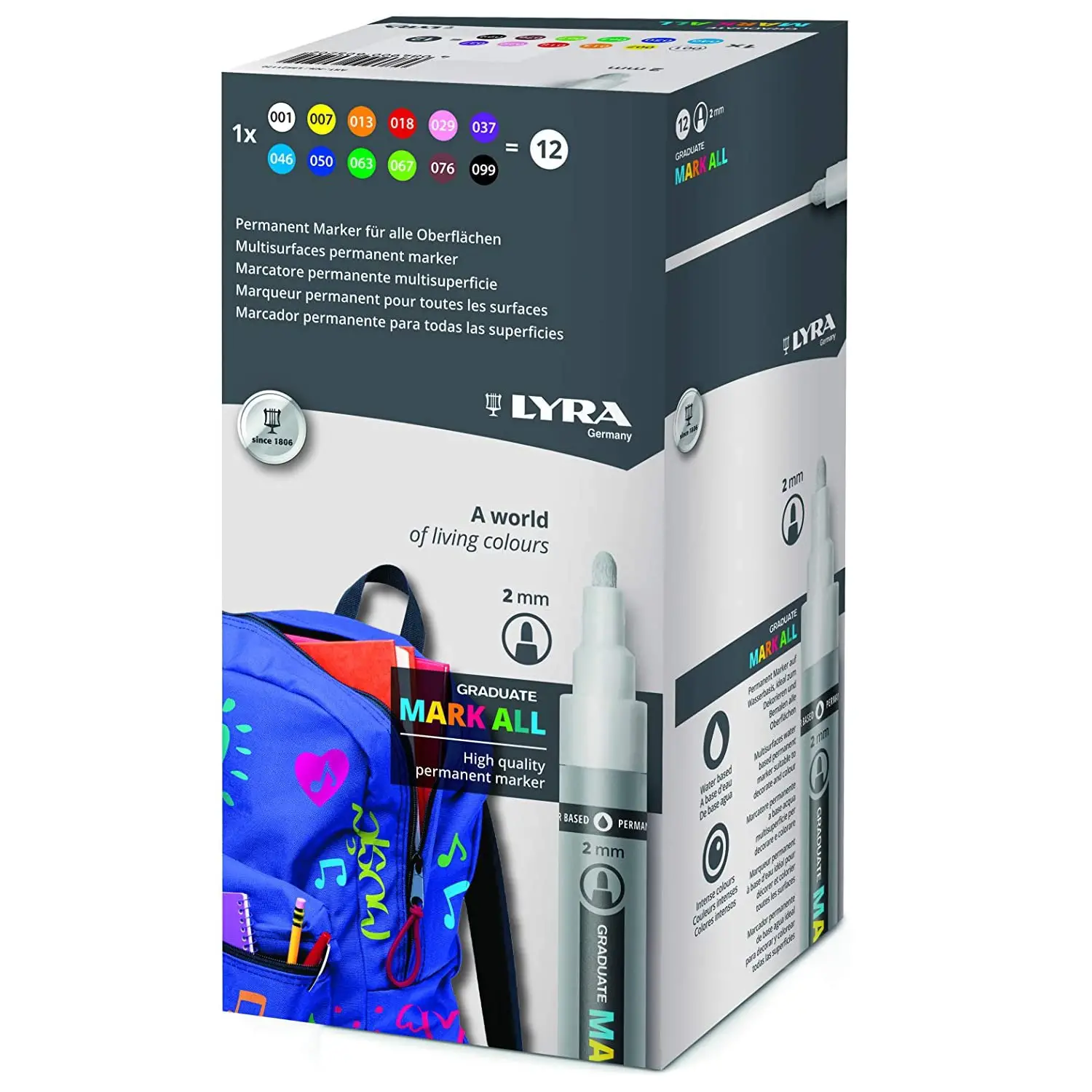 Pennarelli Lyra Graduate Mark All Punta Media 12 Colori Assortiti - Pennarelli