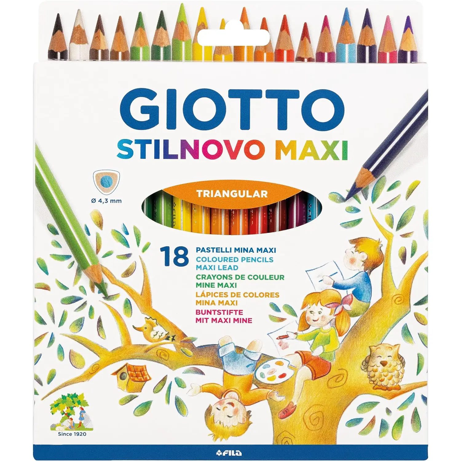 Pastelli Colorati a Matita Giotto Stilnovo Maxi - Astuccio 18 Colori - Pastelli
