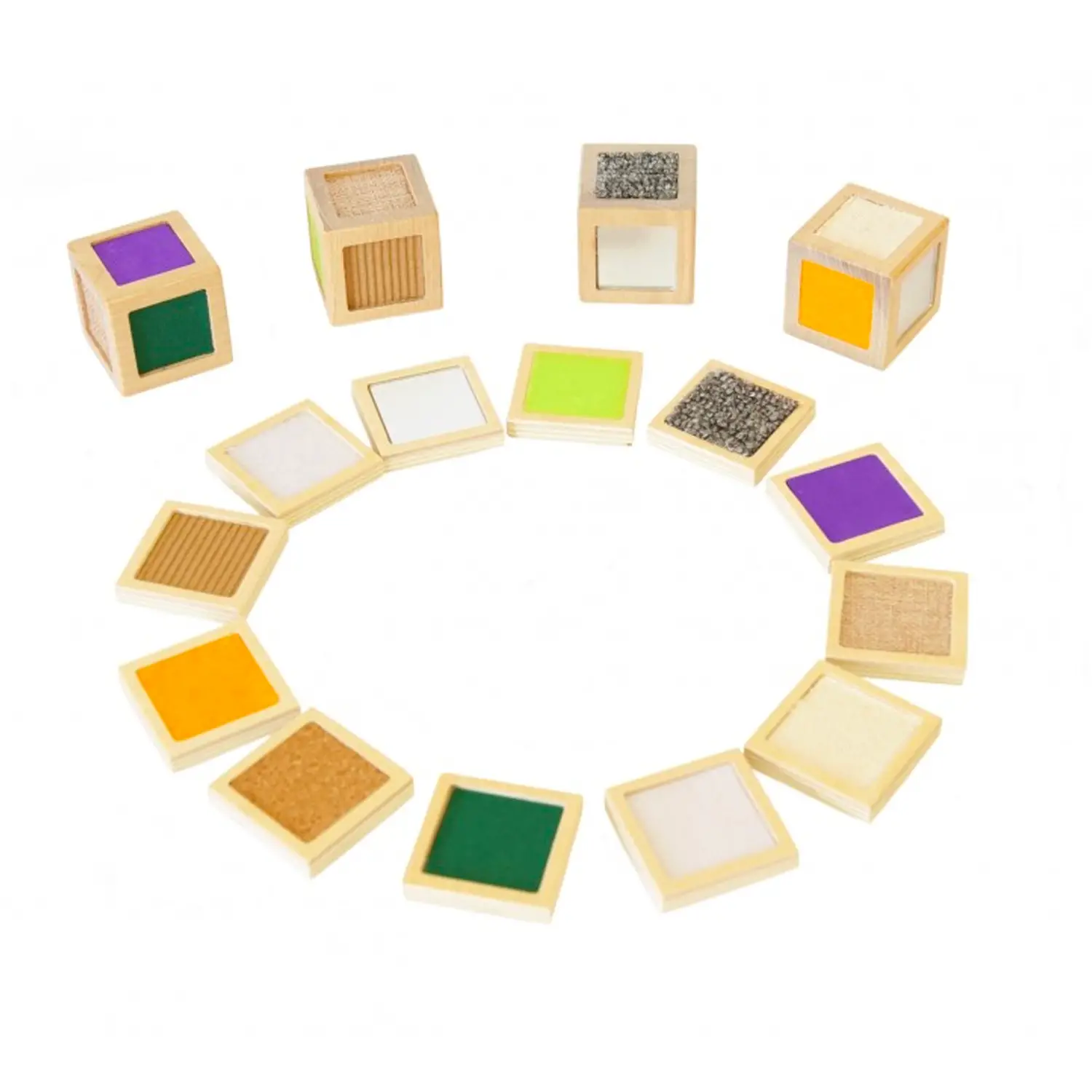 Cubi Sensoriali con Texture - 4 Cubi + 12 Sagome - Sviluppo sensoriale