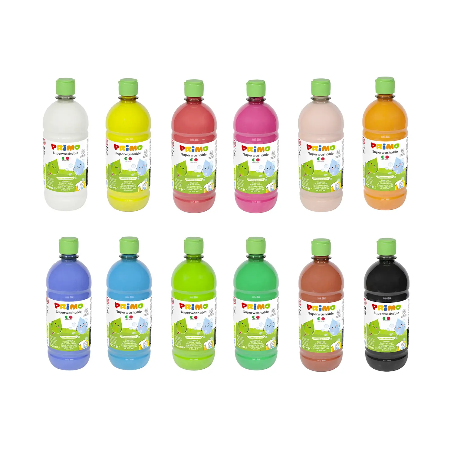 Tempera Super Lavabile Primo 750 ml Confezione 12 Colori - Tempere