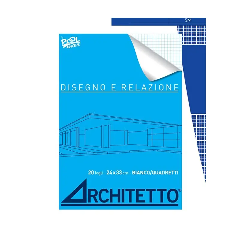 Album Disegni e Relazioni 24x33 cm – Blocco 20 Fogli Pagine Bianche e Quadretti 5mm - materiale da disegno