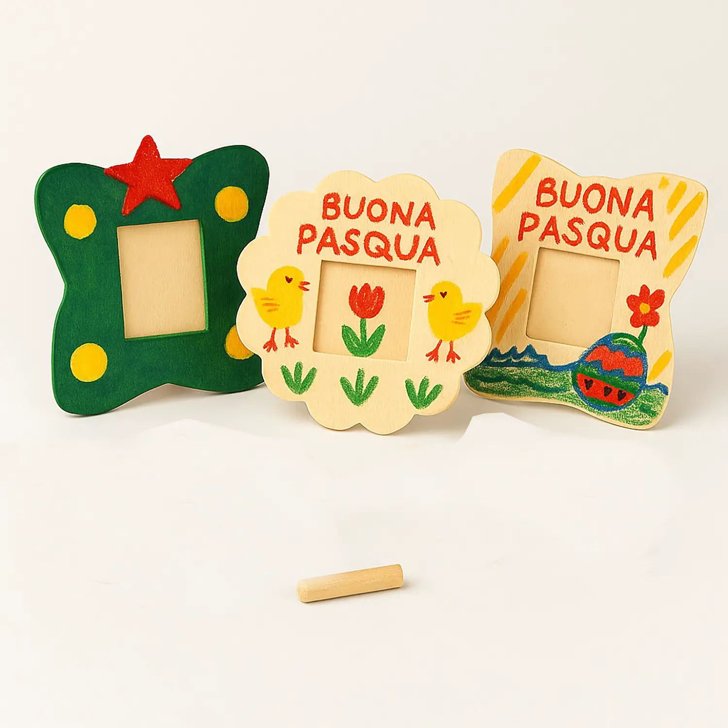 Set di 3 Cornici Fantasia in Legno da Decorare – 7x7 cm - Soggetti in legno