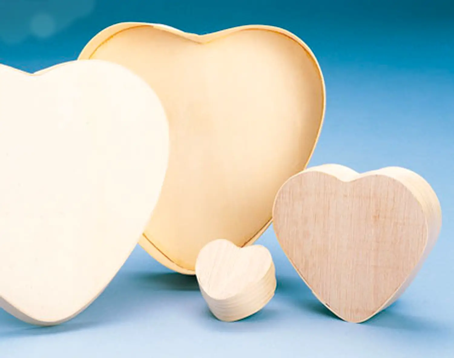 Heart Shaped Balsa Wood Box Set - 5 Pieces (Diameters 65 mm to 150 mm) - Wooden Subjects