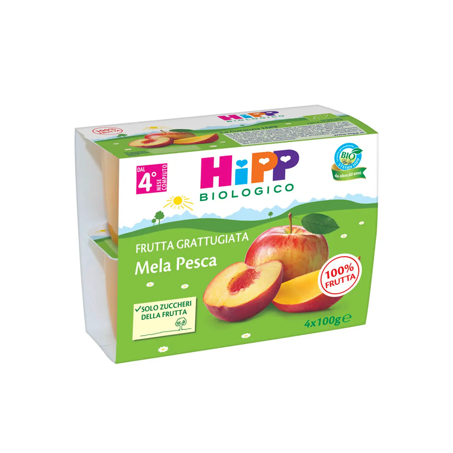 HIPP Omogeneizzato Merenda Frutta Bio Mela e Pesca 100g x4 - merende
