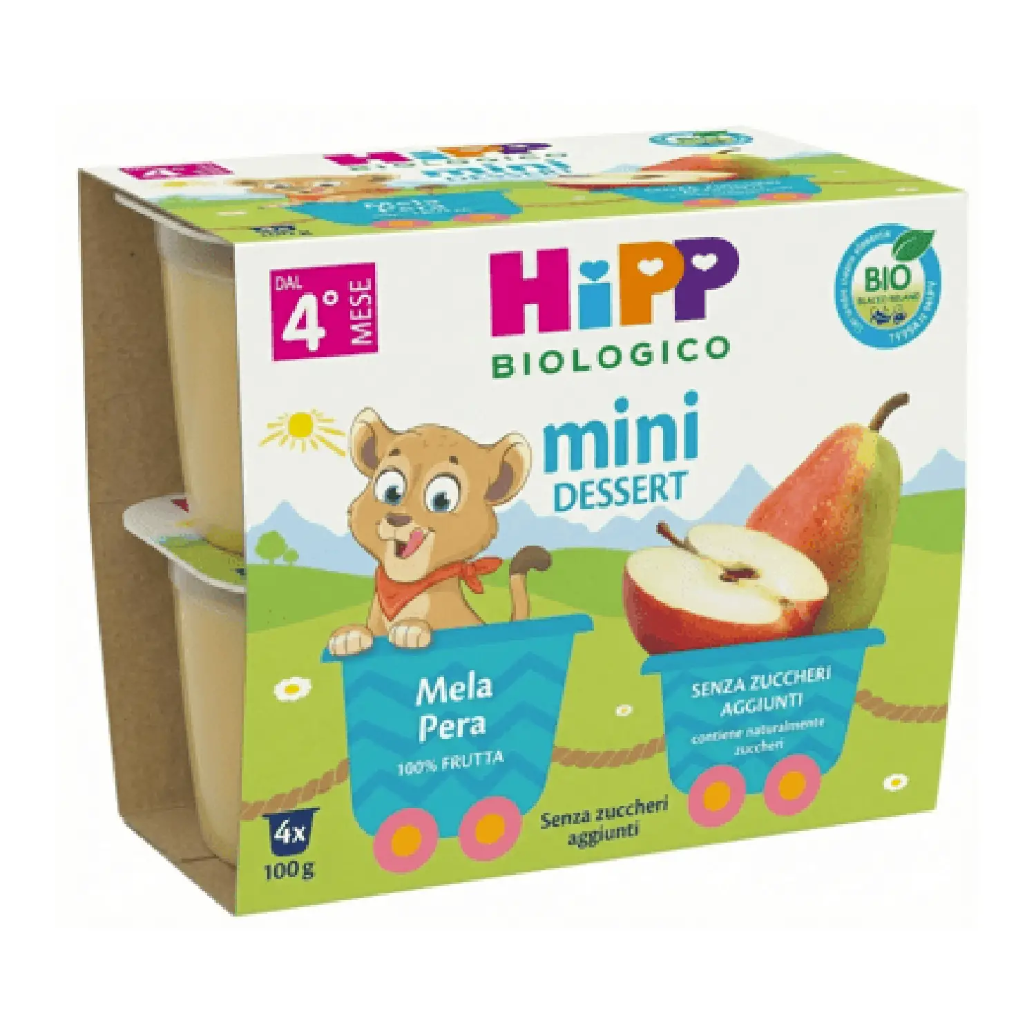 HIPP Omogeneizzato Merenda Frutta Bio Mela e Pera 100g x4 - merende