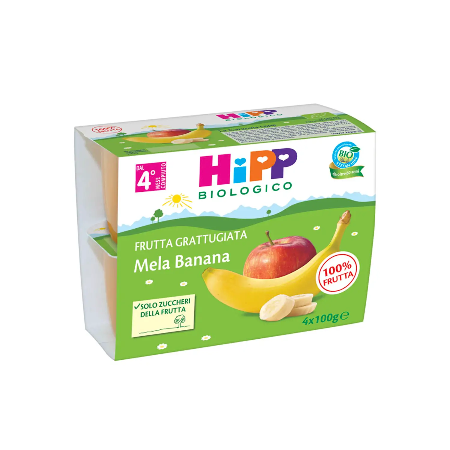 Hipp Omogeneizzato Merenda Frutta Bio Mela e Banana 100g x4 - merende