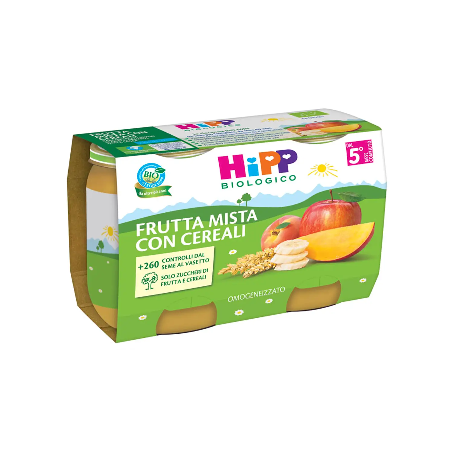 HIPP Omogeneizzato Merenda Bio Frutta Mista e Cereali 125g x2 - merende
