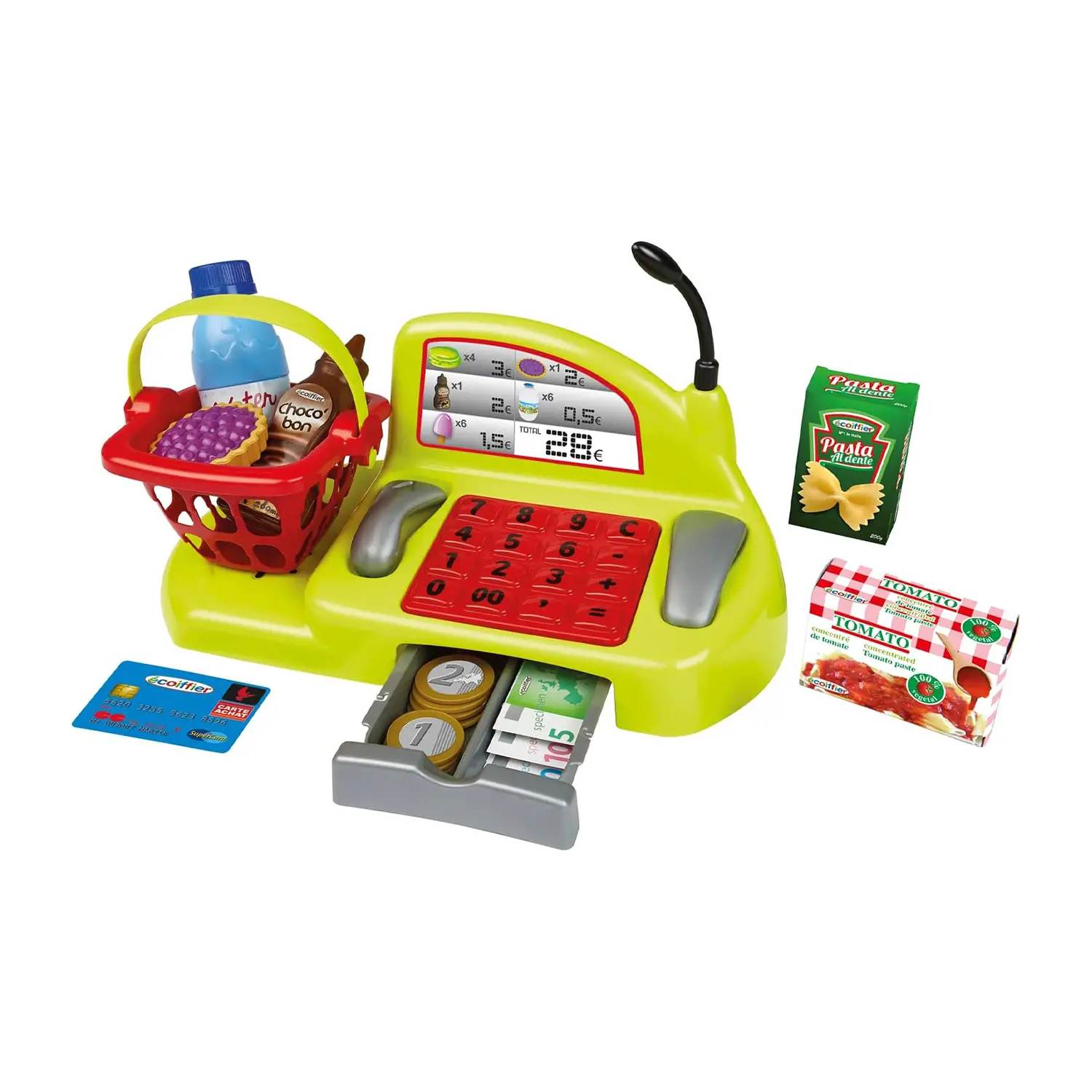 Registratore di Cassa Giocattolo - Gioco di Ruolo per Piccoli Commercianti - Alimenti, mercatini, stoviglie