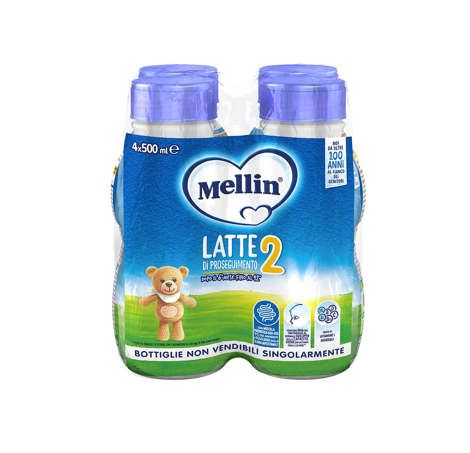 Mellin Latte 2 Liquido 500 ml x 4 - latti artificiali