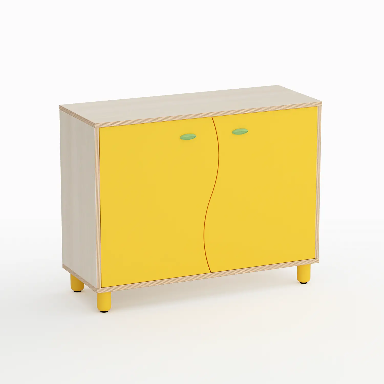 Mobile Scuola Infanzia Onda a 2 Ante Altezza 80 cm. Giallo - Conforme CAM - Arredo Nido e Infanzia