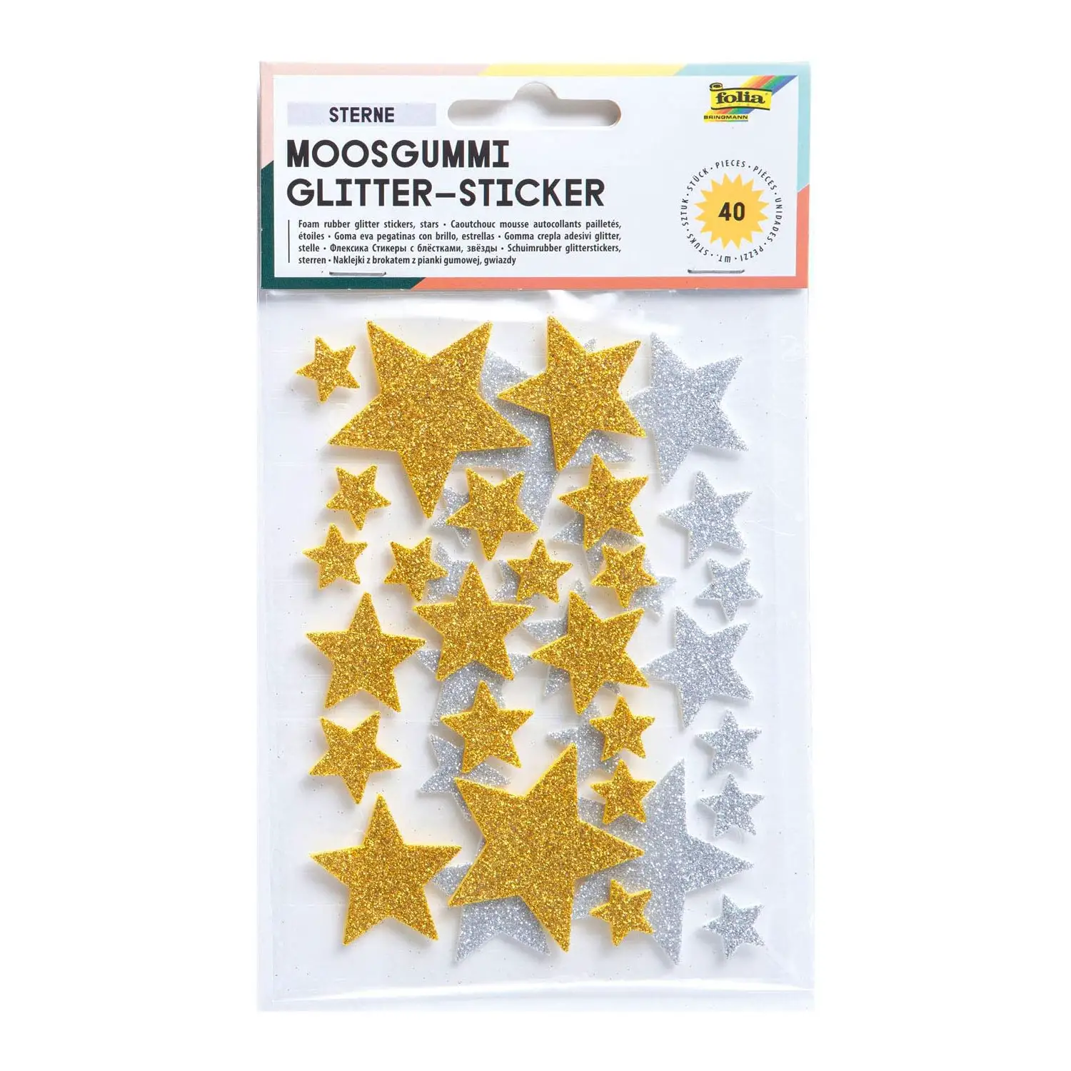 Glitter Stars in Adhesive Gummed Foam 40 Pieces - Applications and Decorations
