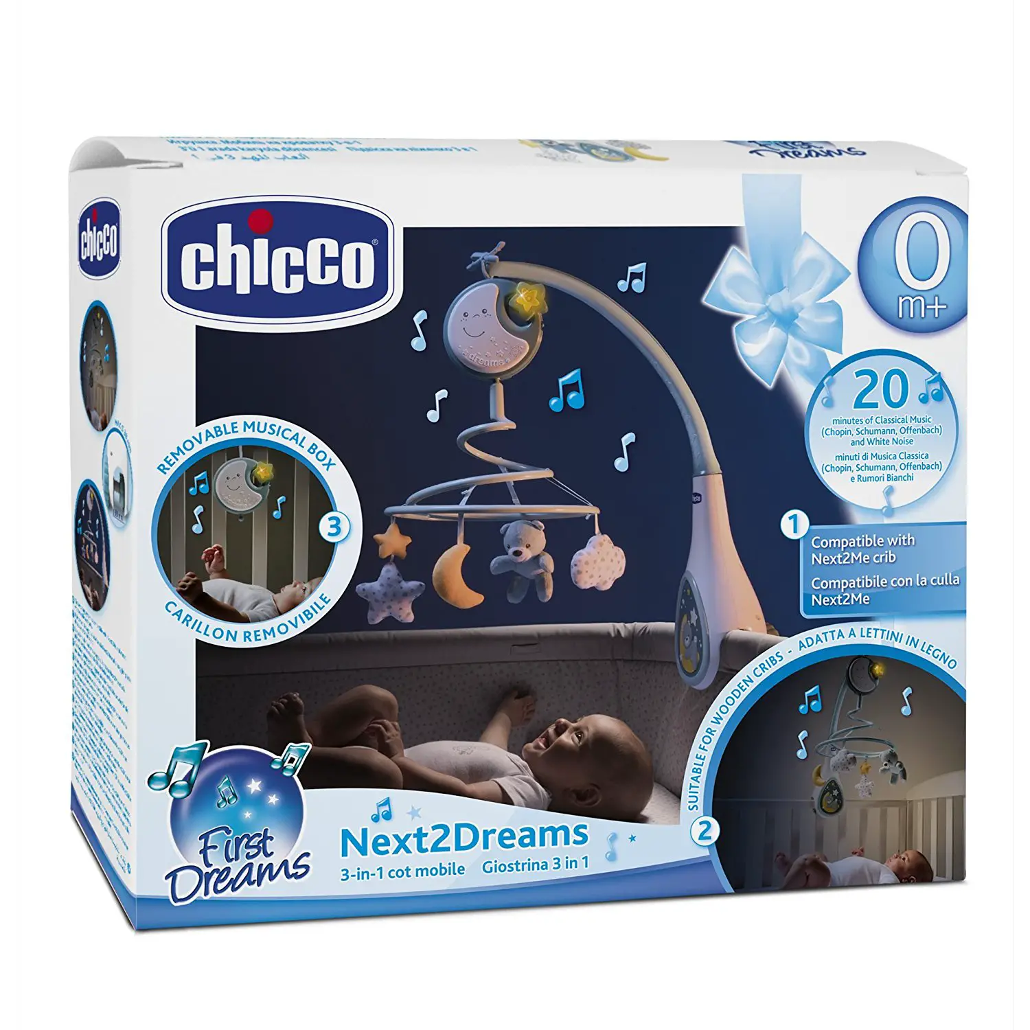 Chicco First Dreams Next2Dreams Mobile Azzurro – Giostrina Musicale per Culla - giochi da viaggio