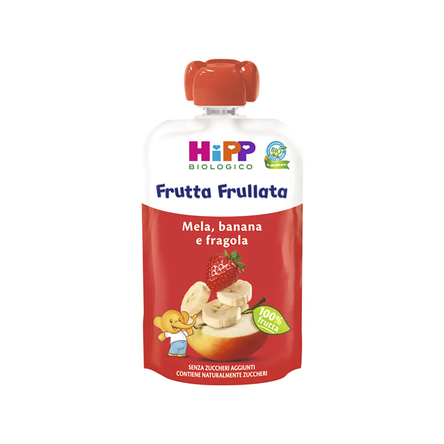 HiPP Frutta Frullata Mela Banana Fragola 90 g – Purea di Frutta Biologica - acqua bevande e succhi