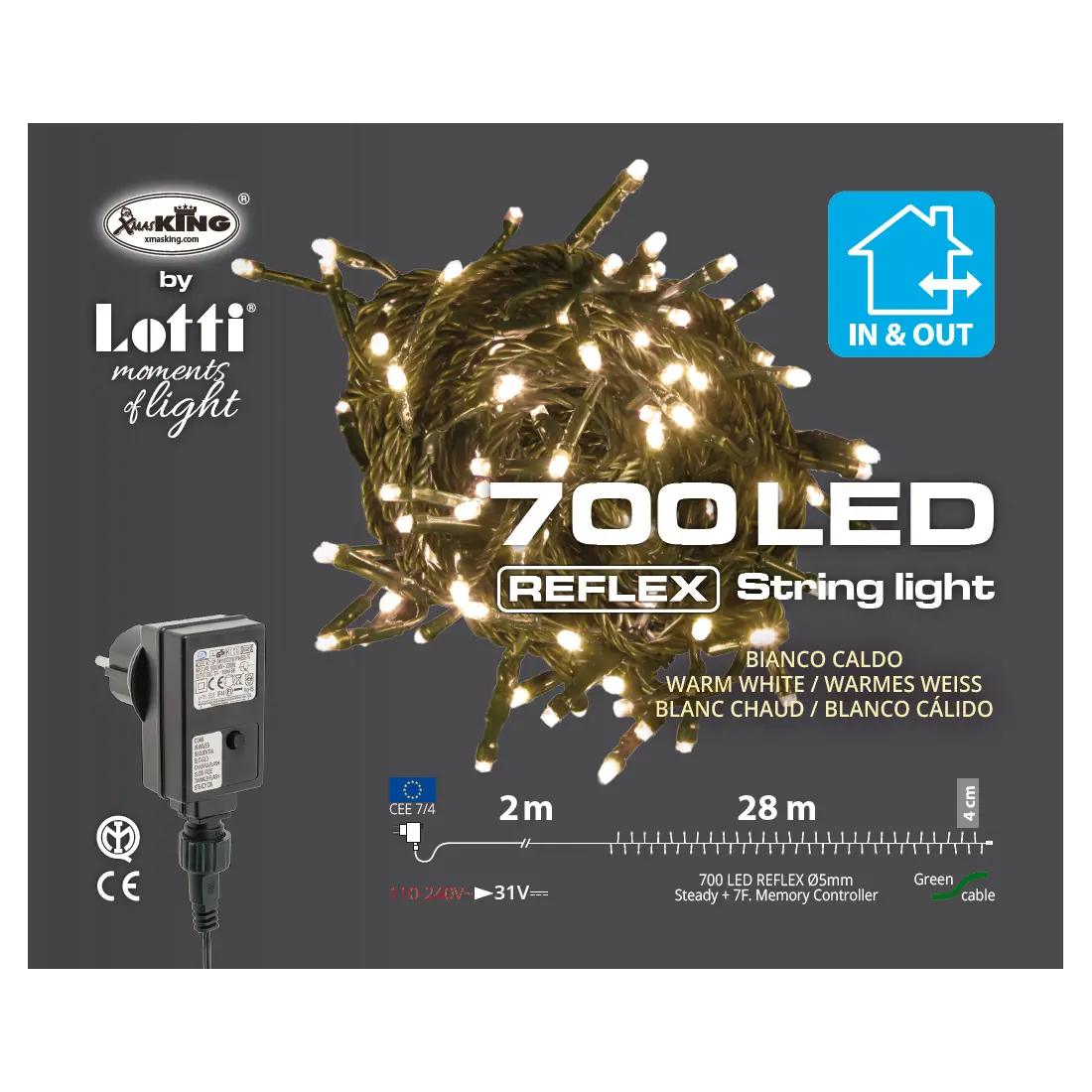 Luci di Natale Lotti - Catena 700 Led Bianco Caldo - Filo Verde da 28 metri - luci