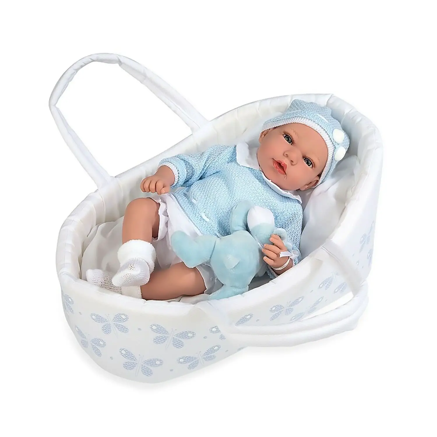 Arias Bebè in Culla con Abitino Celeste 40 cm – Bambolotto Realistico con Pianto - Bambole e accessori