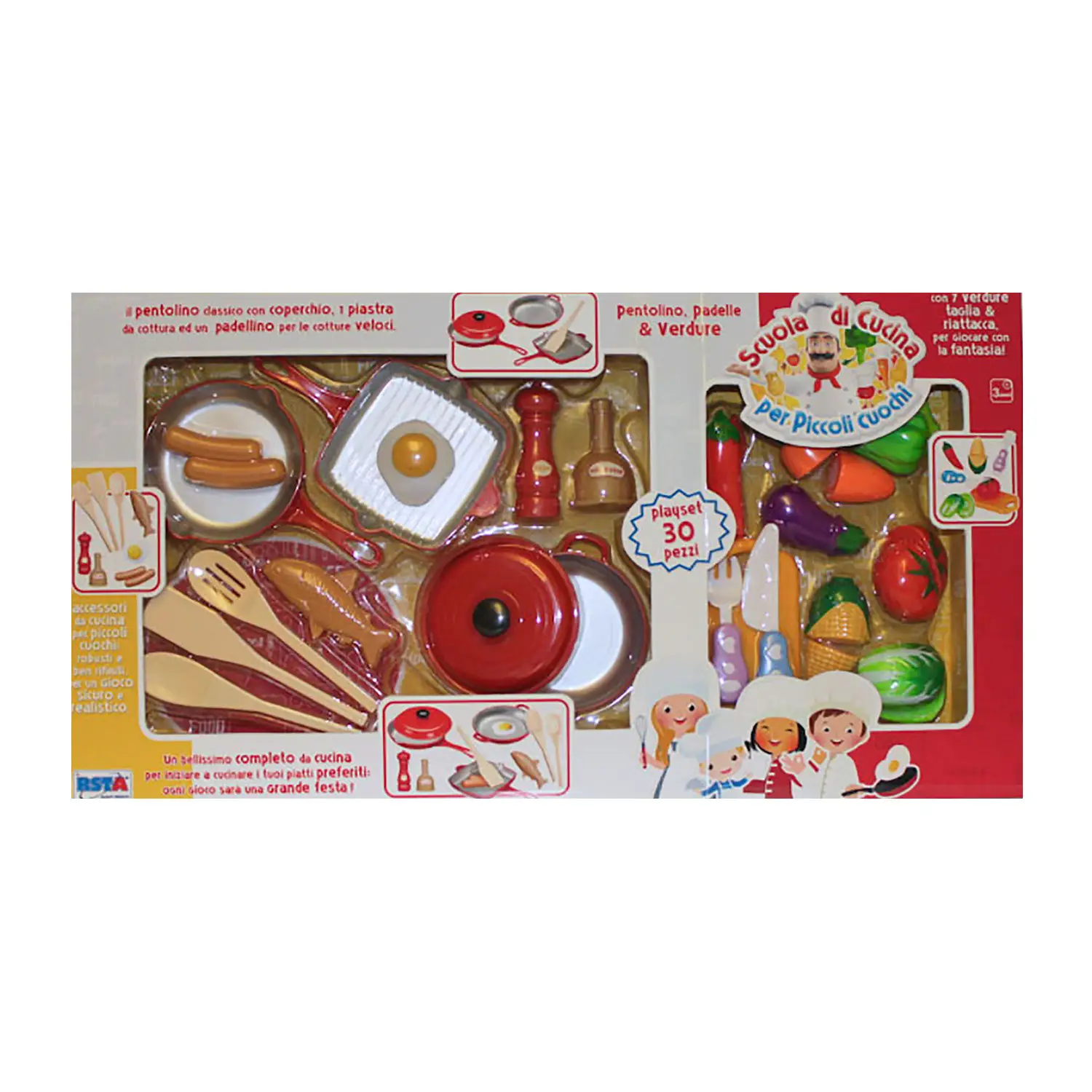 Set Cucina 30 Pezzi con Verdure Attacca Stacca - Alimenti, mercatini, stoviglie