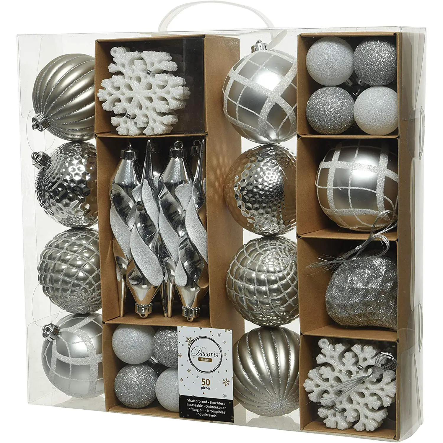 Box 50 Sfere di Natale - Diametro 8 cm - Silver - addobbi albero