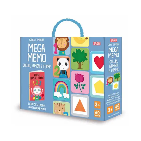Mega Memo – Colori, Numeri e Forme | Libro + 60 Tessere Memory - Prima biblioteca