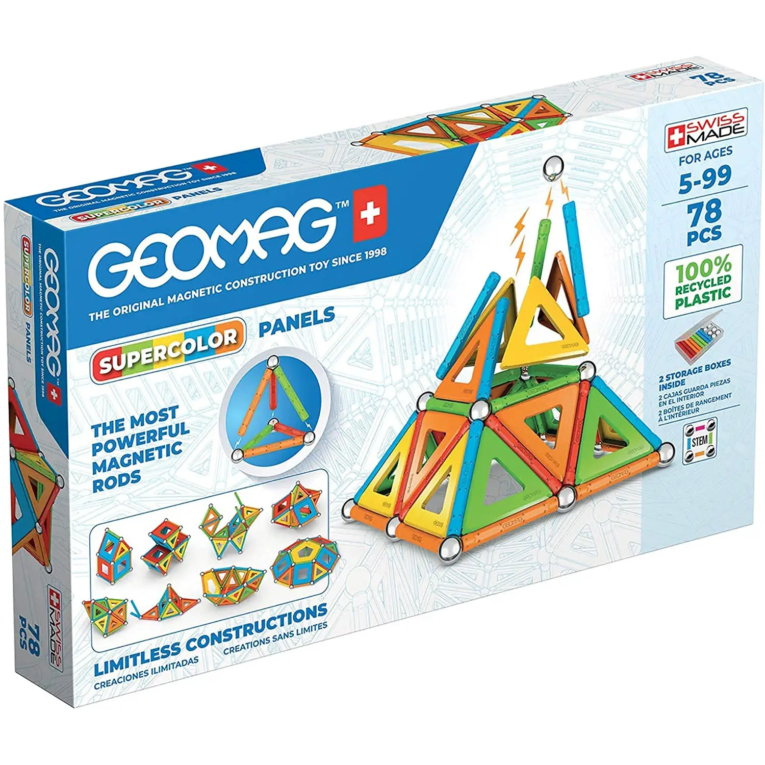 Geomag Supercolors Panels Green Line 78 Pezzi – Costruzioni Magnetiche Creative e Sostenibili - Costruzioni tecniche