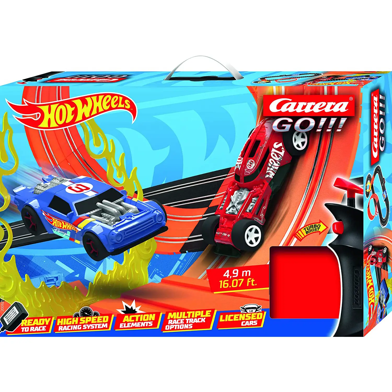 Pista Carrera GO!!! Hot Wheels™ 4,9 – Set da Corsa con Elementi d’Azione - Veicoli, garage e piste