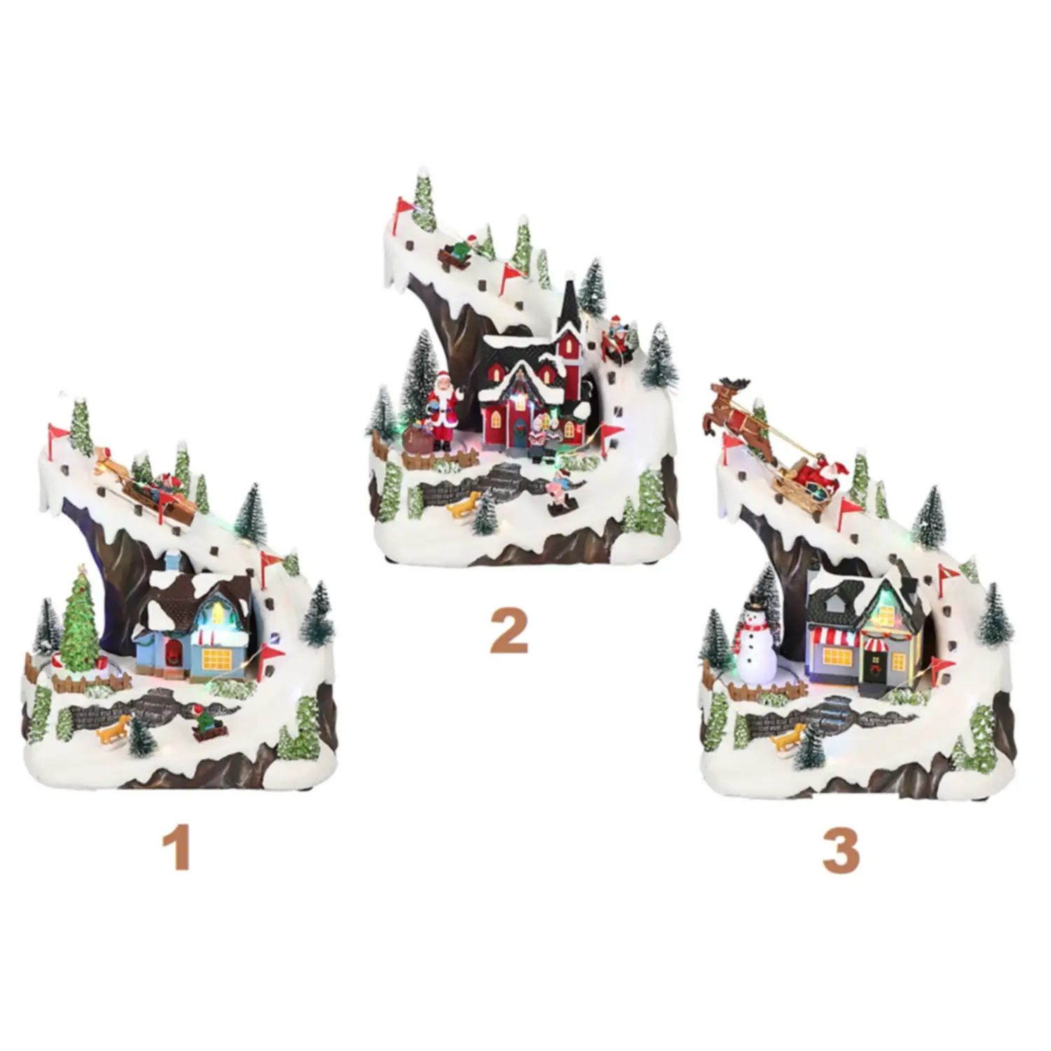 Scena Natalizia di Montagna Animata con Led Multicolor - Soggetti Assortiti - scene e villaggi