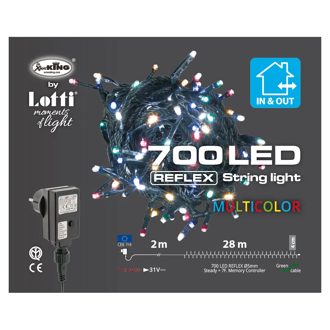 Luci di Natale Lotti – Catena 700 LED Multicolor – Filo Verde da 28 Metri - luci