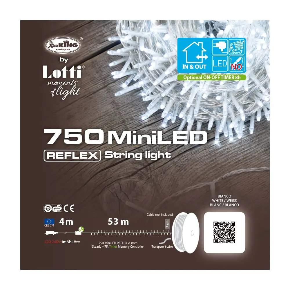 Luci di Natale Lotti – Catena 750 Mini LED Bianco Freddo – Filo Trasparente da 53 Metri - luci