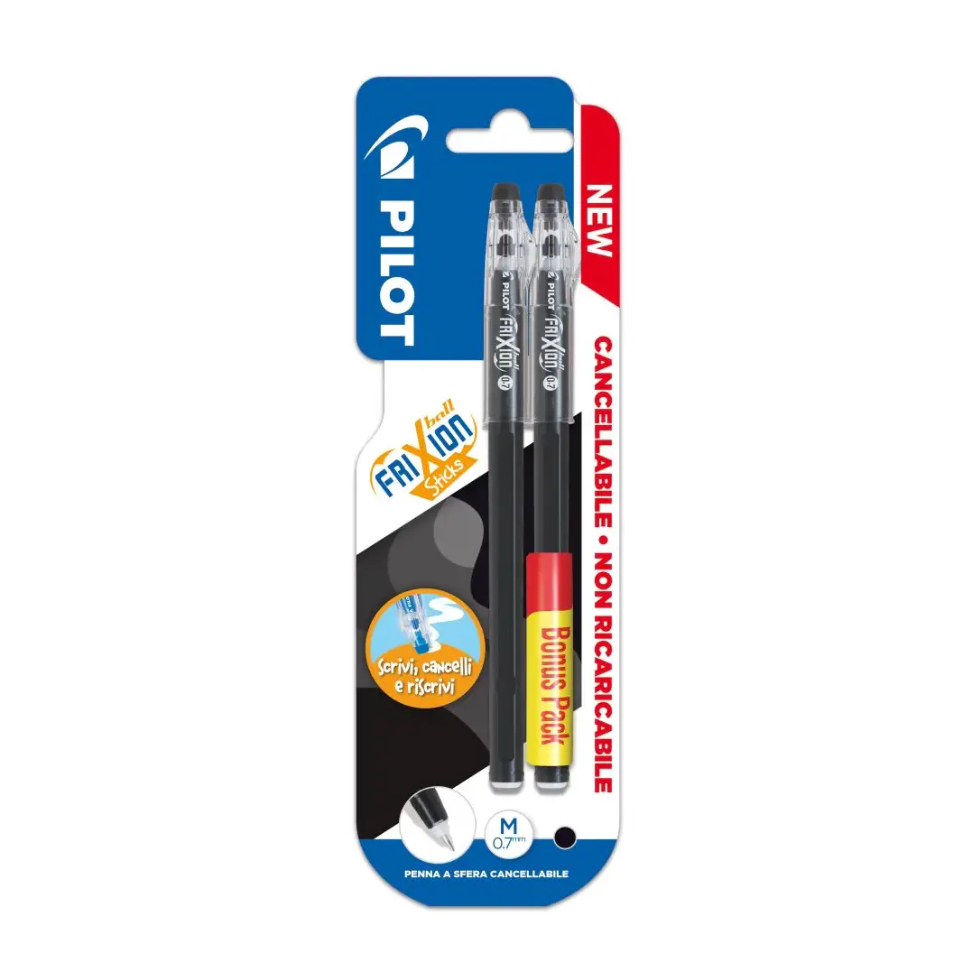 Penna Pilot Frixion Ball Sticks • Blister 2 pz Nero - penne pennarelli ufficio