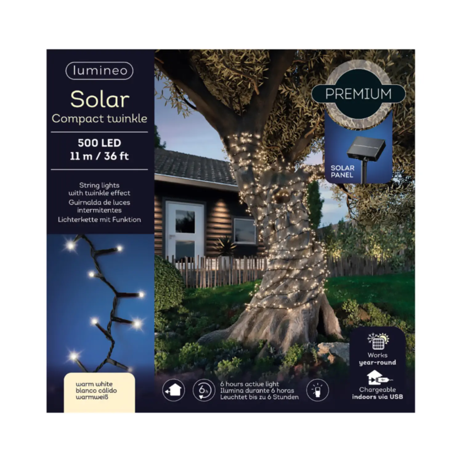 Luci di Natale Lumineo Solar - 500 Led Bianco Caldo - Filo da 11 metri - luci