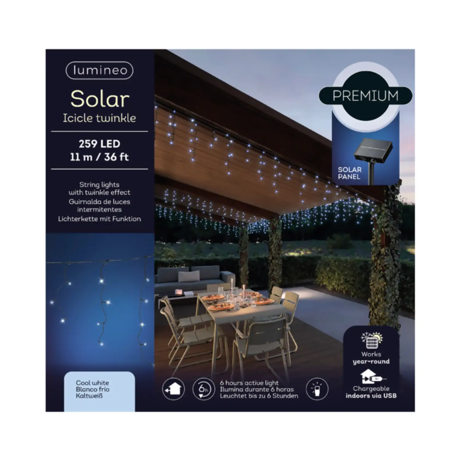 Luci di Natale Lumineo Solar - 259 Led Bianco Freddo - Filo da 11 metri - luci