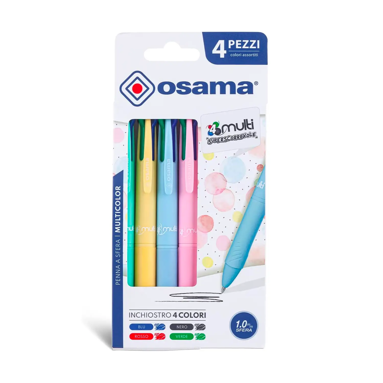 Penna a Sfera 4 Colori 4Multi Pastel, Tratto 1 mm. - Blister 2 Penne - penne pennarelli ufficio
