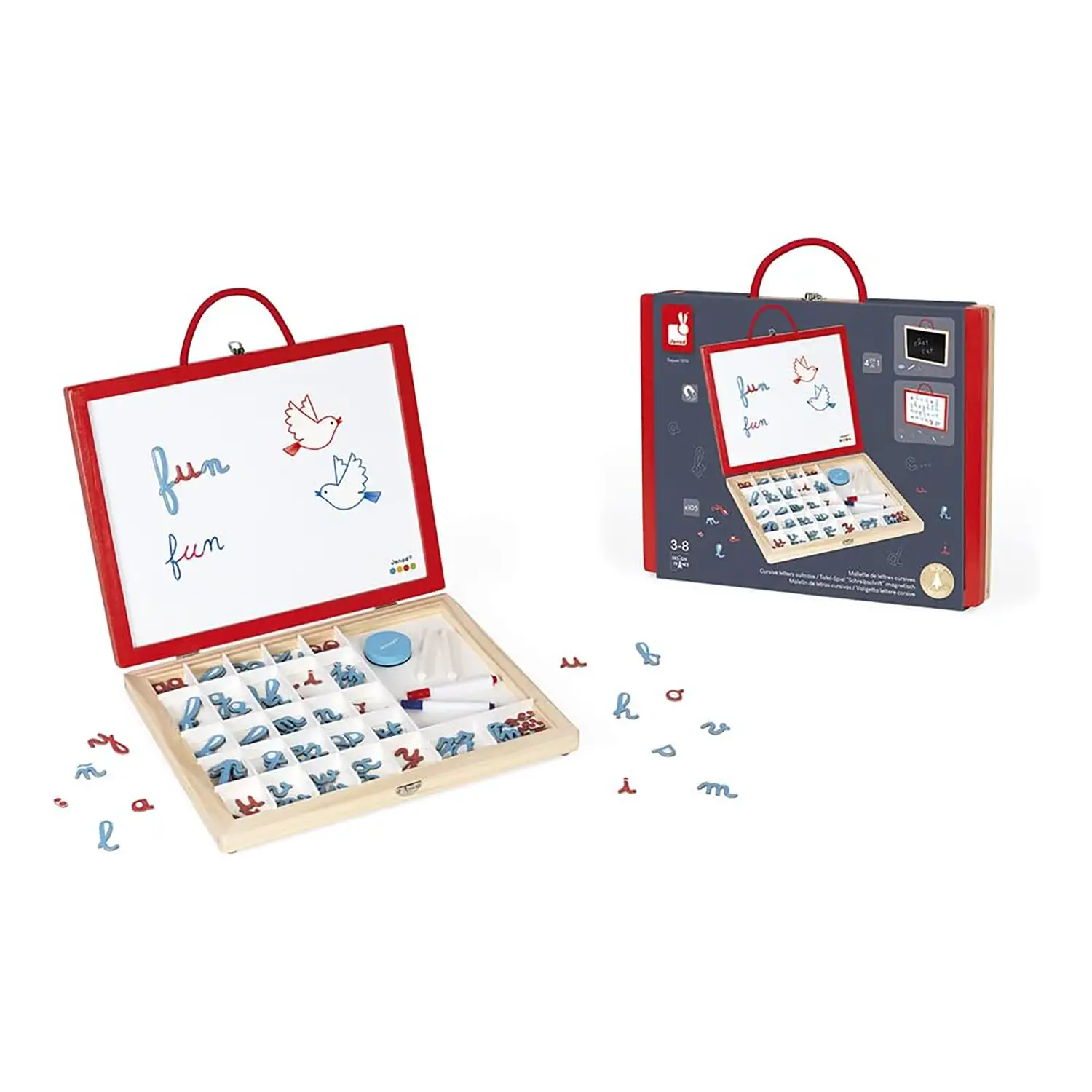 Janod - Essentiel - Corsive Letters 4 in 1 Wood - Associations and Bingo