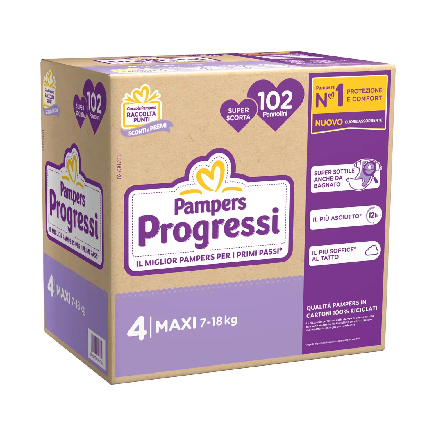 Pannolini Pampers Progressi Pentapack - Taglia 4 - 7-18 Kg - 102 Pezzi - pannolini e salviettine